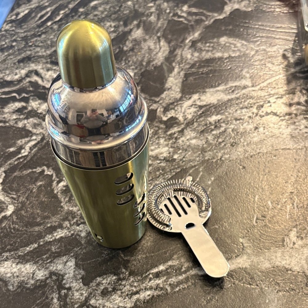 Greenish Gold and Silver Cocktail Shaker Set
